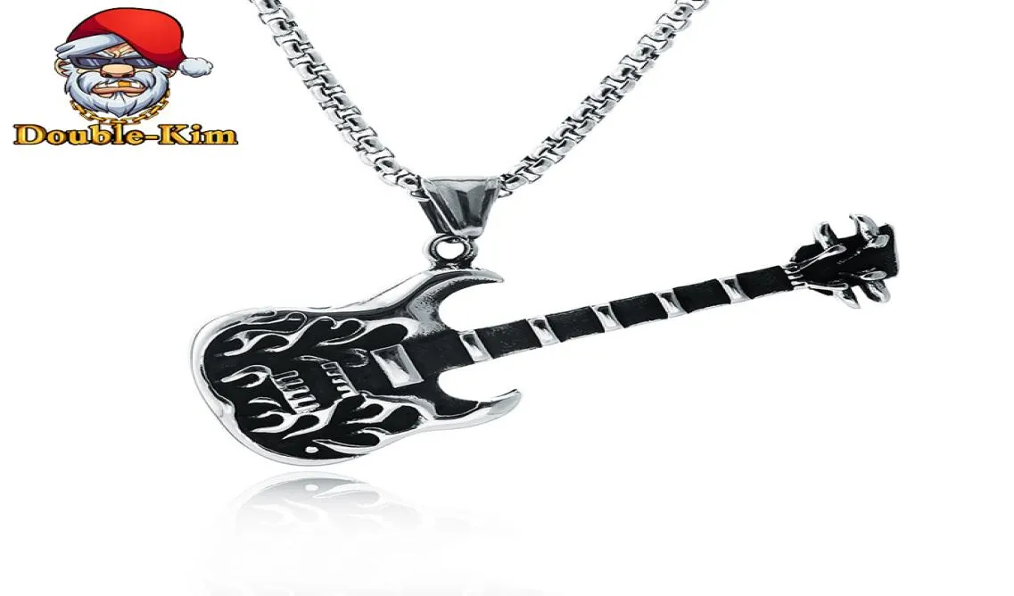 Vintage Guitar Naszyjnik Hiphop Rock Street Culture Titanium Staloms Stal Classic Naszyjnik Modny Man Fashion Man Exquite Gift5623964