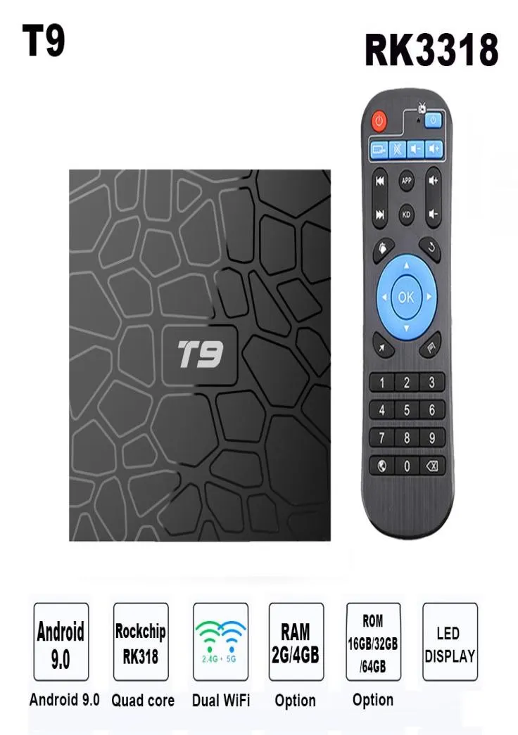 Android 90 TV Box T9 RK3318 QuadCore 2GB 16GB 4K Set Top Box 24G5G Dual WIFI BT Smart Media Player7554702