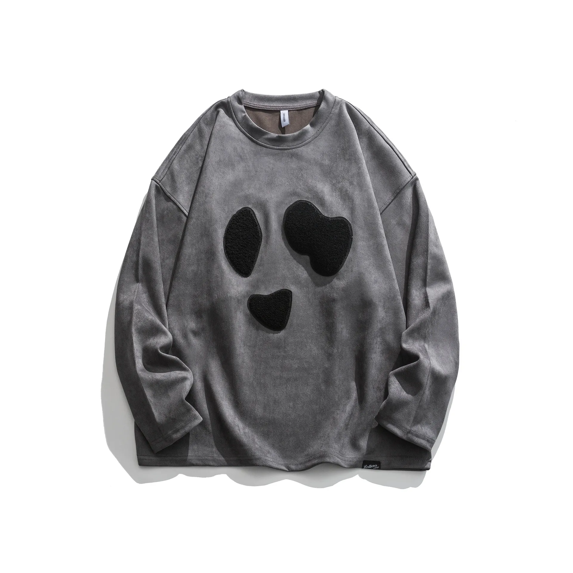 Mäns T-shirts Spring Flocking Abstract Panda Embrodery Suede Crewneck Hoodie Trends for Men and Women Slouchy Baggy Top