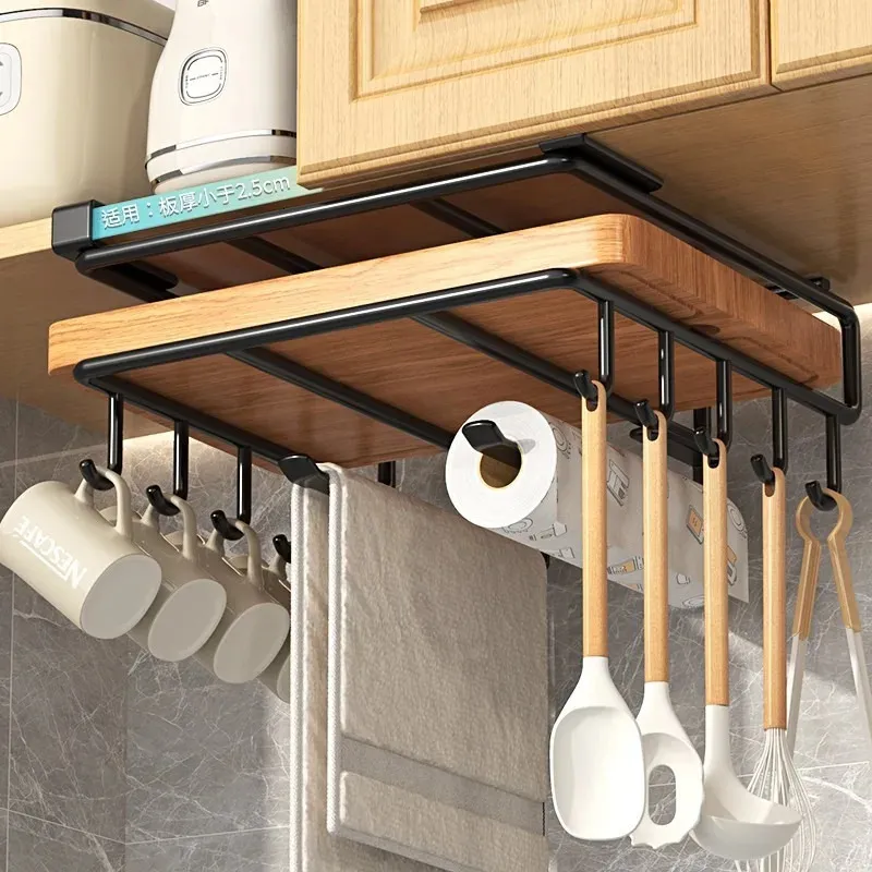 Armoire de cuisine sous étagère planche à découper porte-couvercle de placard cintre rangée crochets serviette rouleau papier support de rangement à domicile 240125