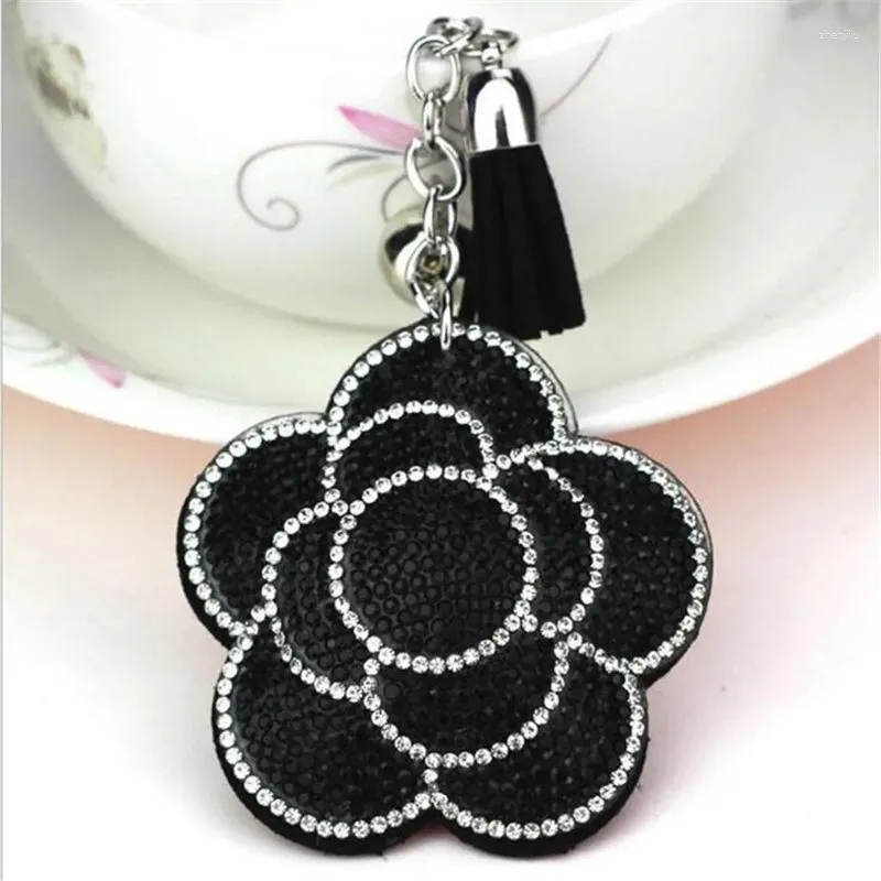 Keychains Valentine's Day Flower Keychain Tassel Leather Crystal Trinket Key Chain For Holder Purse Car Bag Pendant Handbag Ring