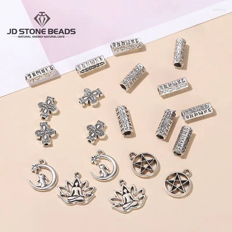 Pierres précieuses en vrac 50 pcs/lot alliage argent plaqué lune lapin pendentif étoile ronde yoga lotus entretoise charmes pour la fabrication de bijoux accessoires de bricolage