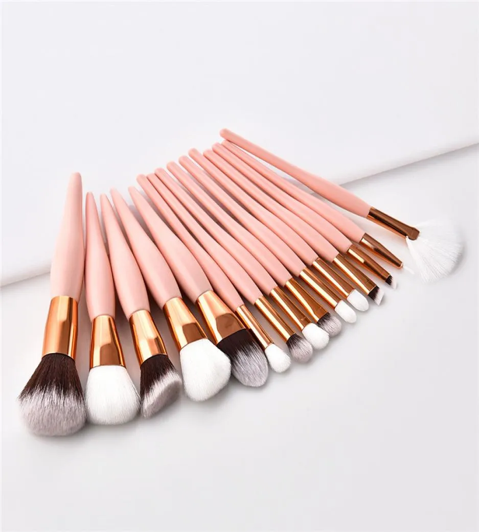 15st. Makeup Brushes Kit Pink Gold Handle Mjuk syntetisk hår Professional för Eyeshadow Foundation Lip Brow Blending Tools DH1814093