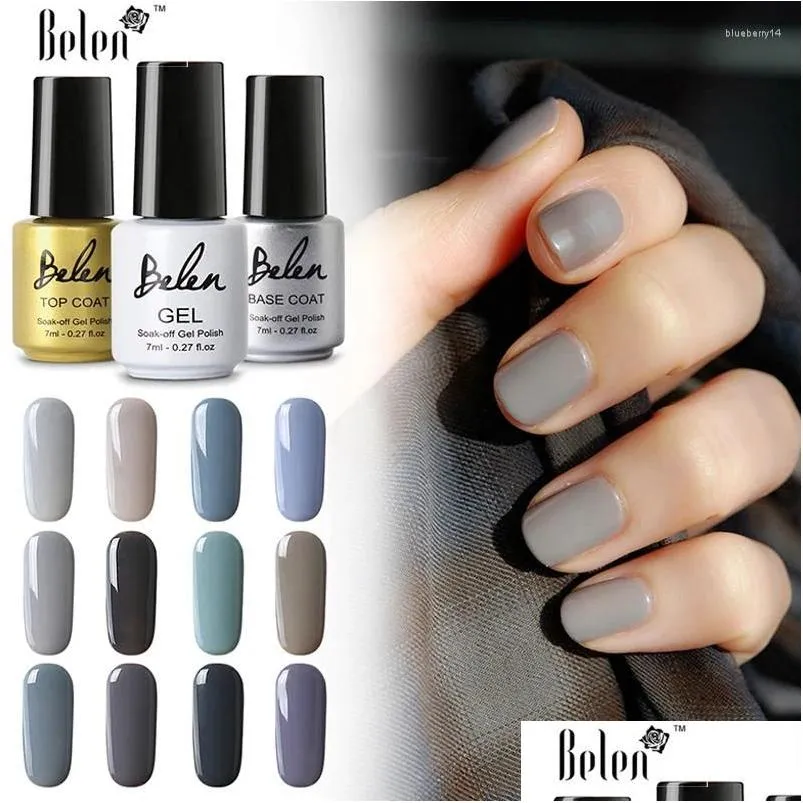 Gel per unghie Belen 7Ml Grigio Nero Bianco Colore Smalto Lampada UV LED Semipermanente Soak Off Vernice ibrida Fai da te Art Lacquer Drop Delivery Heal Otfc3