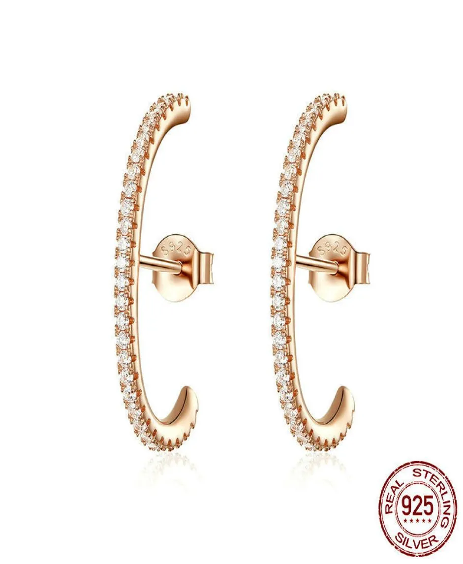 Februaryfrost Brand Minimalist 925 Sterling Silver Simple Geometric Stud Earrings for Women T Bar Line Zircon Studs Earring Weddin4681745