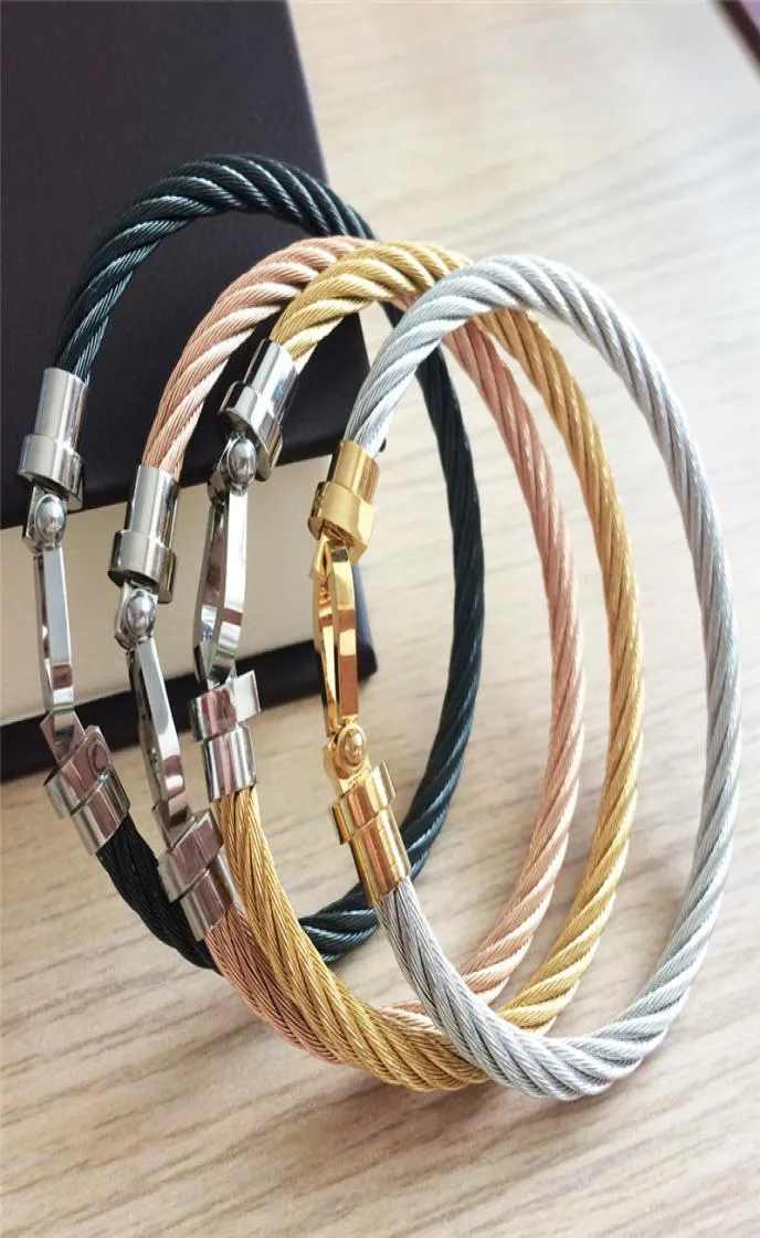 Hot koop hoefijzer schroef manchet armband 316L kleur metalen roestvrij staal touw armbanden voor vrouwen liefde Bangle gothic Uchain link4932859