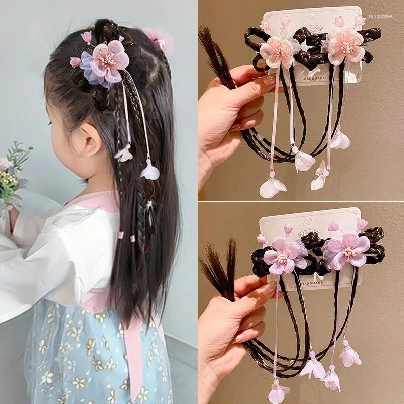 Hair Accessories 1Pair Acrylic Lace Flower Hairpins With Wig Fashion Girl Tassels Ribbons Clips Pins Children Cosplay Headwear Accessor