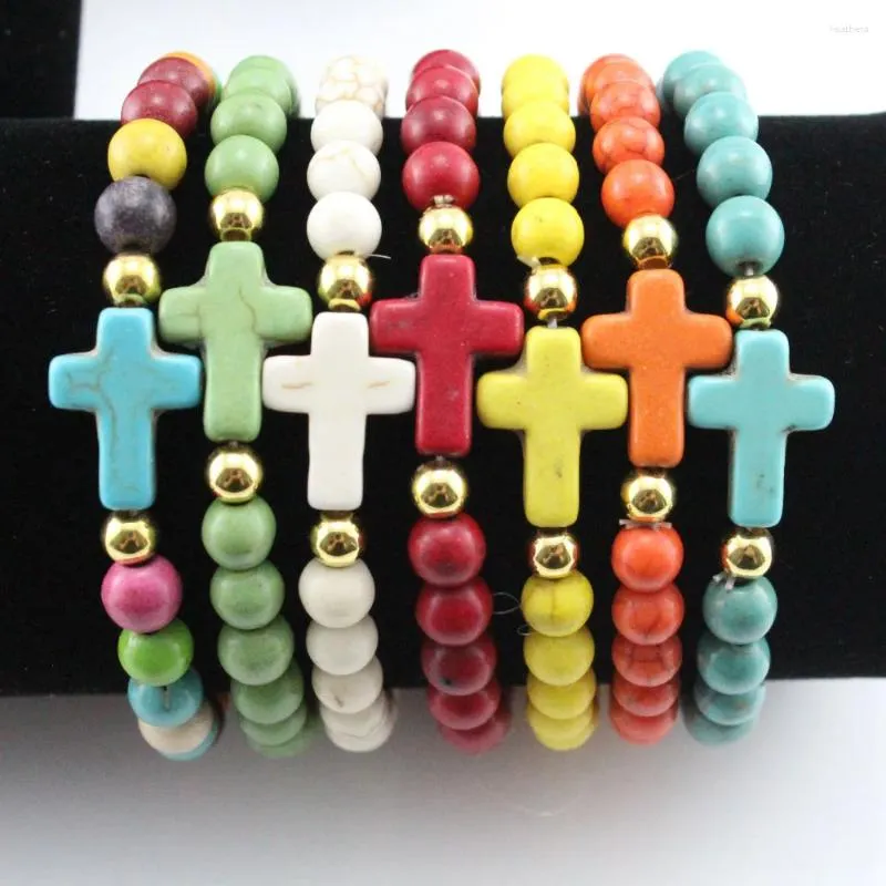 Link Bracelets Go2boho Fashion Charm Stone Bead Cross For Women Handmade Party Colorful Beaded Ball Bangle Men Jewelry