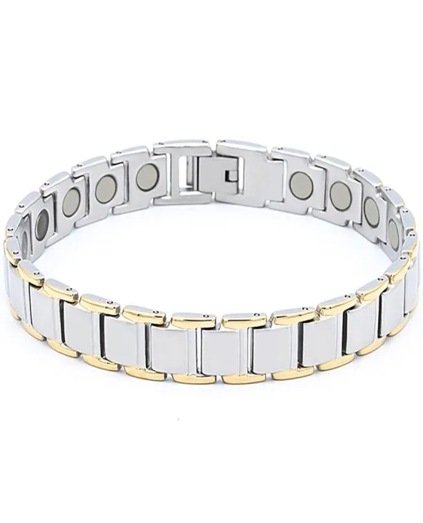 L Bracciale in acciaio inossidabile Braccialetti color oro IP 18K Braccialetti magnetici per la cura della salute 4 in 1 con elementi energetici Braccialetti magnetici per la cura della salute Semplice fashi8437725