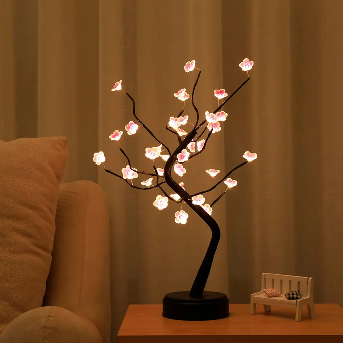 Lampada bonsai a LED impermeabile per albero di ciliegio Bella luce decorativa per albero di fiori di ciliegio per la decorazione da tavolo del dormitorio della camera da letto di casa 240119