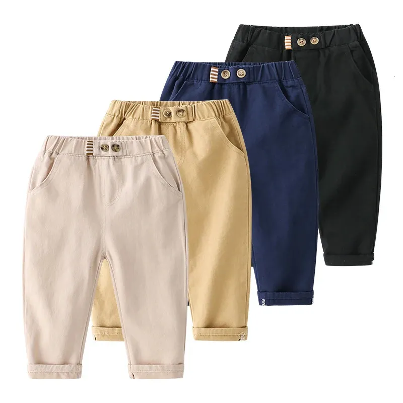 Детские повседневные брюки для мальчиков, хлопковые модные пуговицы, весенне-осенние детские однотонные брюки, длинные свободные брюки, одежда, 28 лет 240226