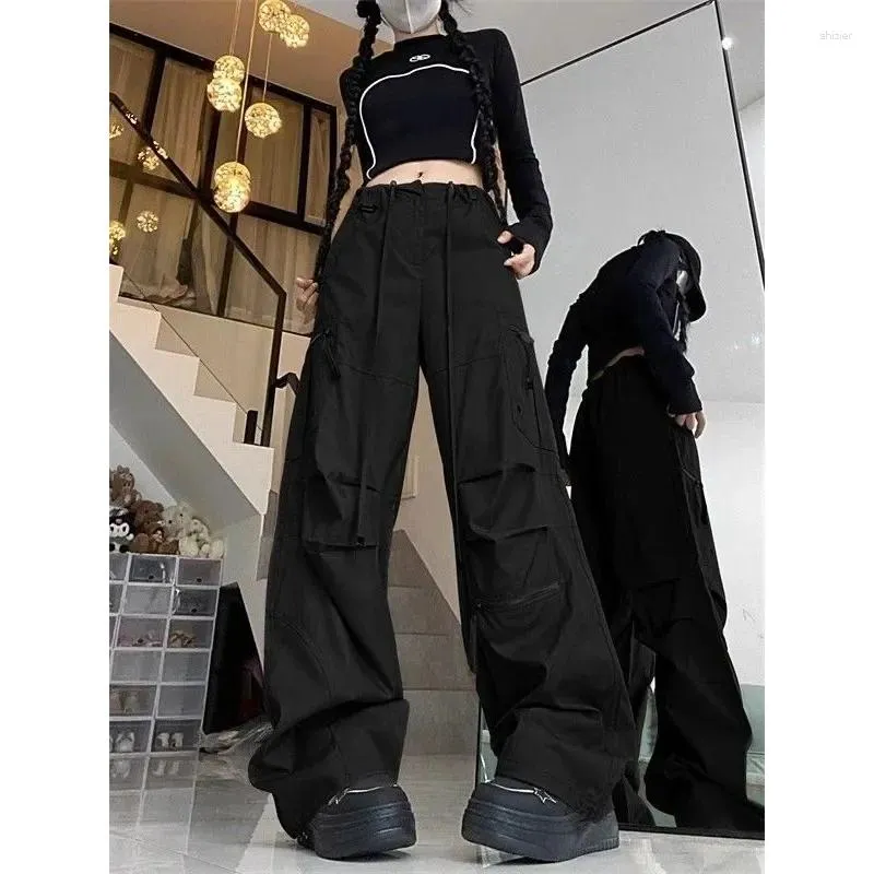 Kvinnors byxor Deeptown Black Cargo Parachute Kvinnor Y2K Vintage Korean Fashion Streetwear Overdimensionerade byxor HARAJUKU SPRING Sweatpant