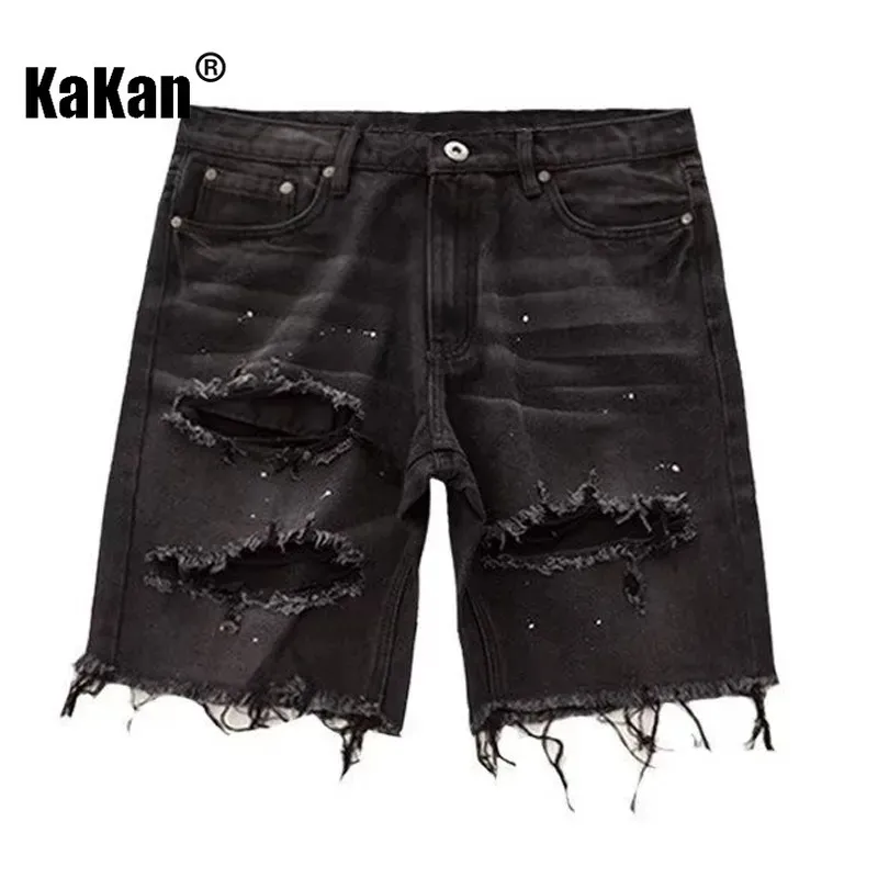 Kakan - Zomer Distressed Denim Shorts voor Mannen Koreaanse Jeugd Slim Fit Kleine Been Kwart Broek Jeans K58-DK322 240202