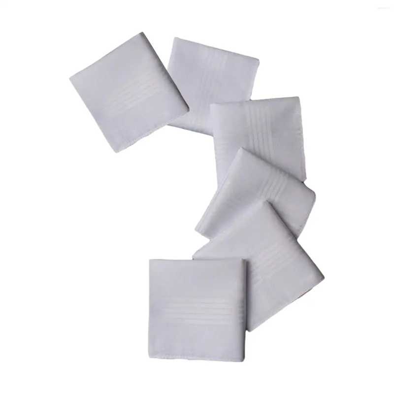 Bow Ties 6x Pure White Handchiefs Solid Color Cotton Hankies Män gåva för farfar Födelsedagsbröllop Gentlemen Party Party