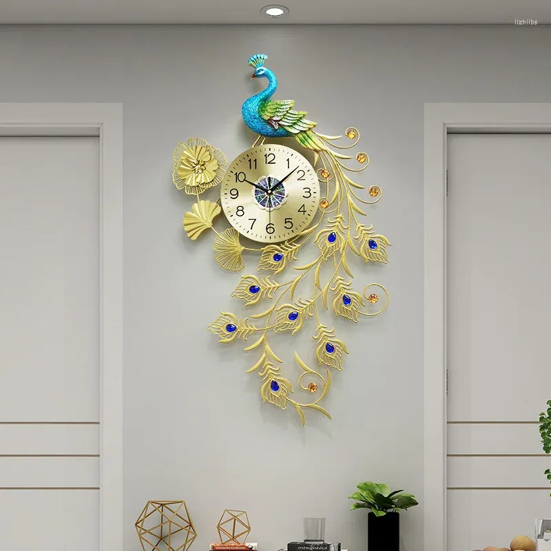 Wall Clocks Vertical Peacock 2024 Big Atmosphere Modern Art Creative 3d Watch Hanging Room Decor