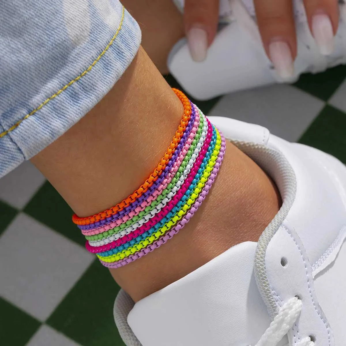 Anklets 9 färger unika justerbar järnkedjan ankelarmband för kvinnor sommarstrand tunn kedja ankel barfota y2k kvinnliga fotsmycken yq240208