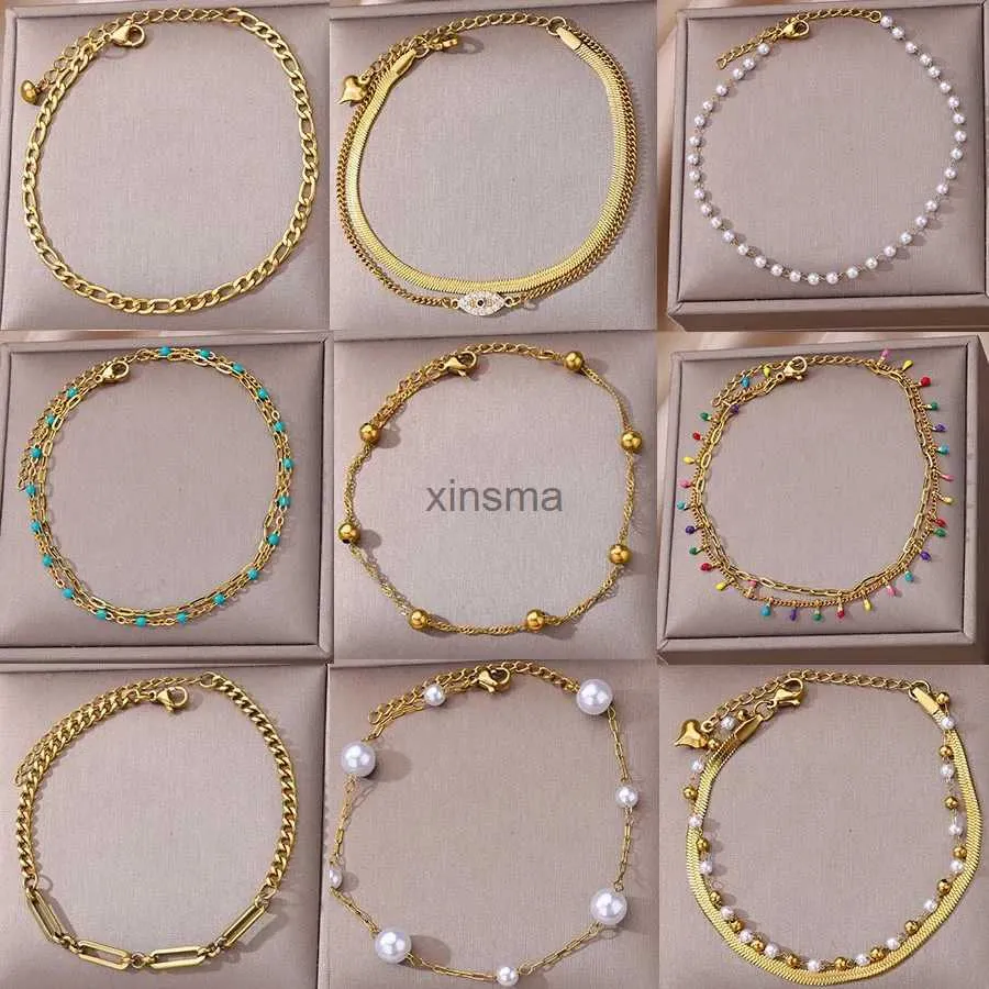 Ankletter rostfritt stål pärlkedja ankletter för kvinnor tillbehör guld färg ankel armband vattentät anklet sommarstrand boho smycken yq240208