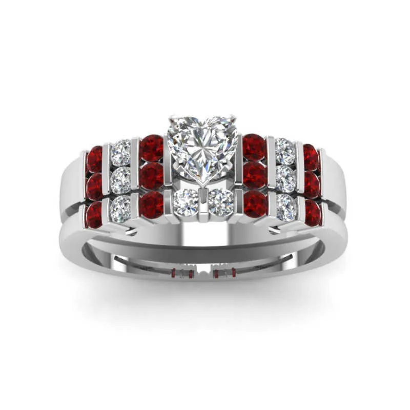 Bagues de bande Bijoux de vente chaude Rouge incrusté de diamant délicat coeur Bracelet de bague de mode pour femmes