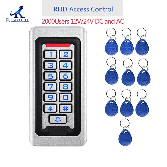 2000Users Metal Stainless Steel RFID Access Control Keypad IP68 Waterproof Outdoors Card Reader Security 12V24V DC and AC 240123