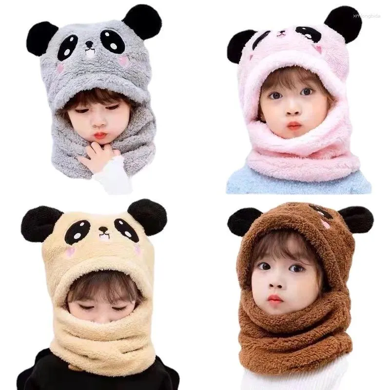 Berets Kids Winter Hat Cap Girl Balaclava Baby Cartoon Kids With Ears Bear Stuff Head Hood DM25