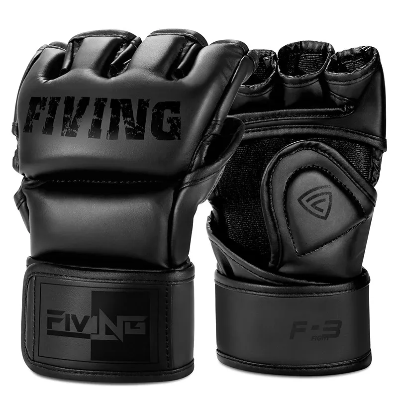 FIVING demi doigt gants de boxe en cuir PU MMA combat coup de pied gants de boxe karaté Muay Thai entraînement gants d'entraînement hommes 240131