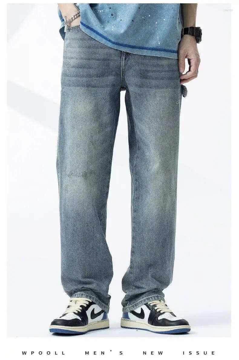 Jeans pour hommes Hommes Baggy Droit Denim Large Jambe Pantalon Surdimensionné Avec Poches Vintage Harajuku Streetwear Pantalon Pantalon De Style Japonais