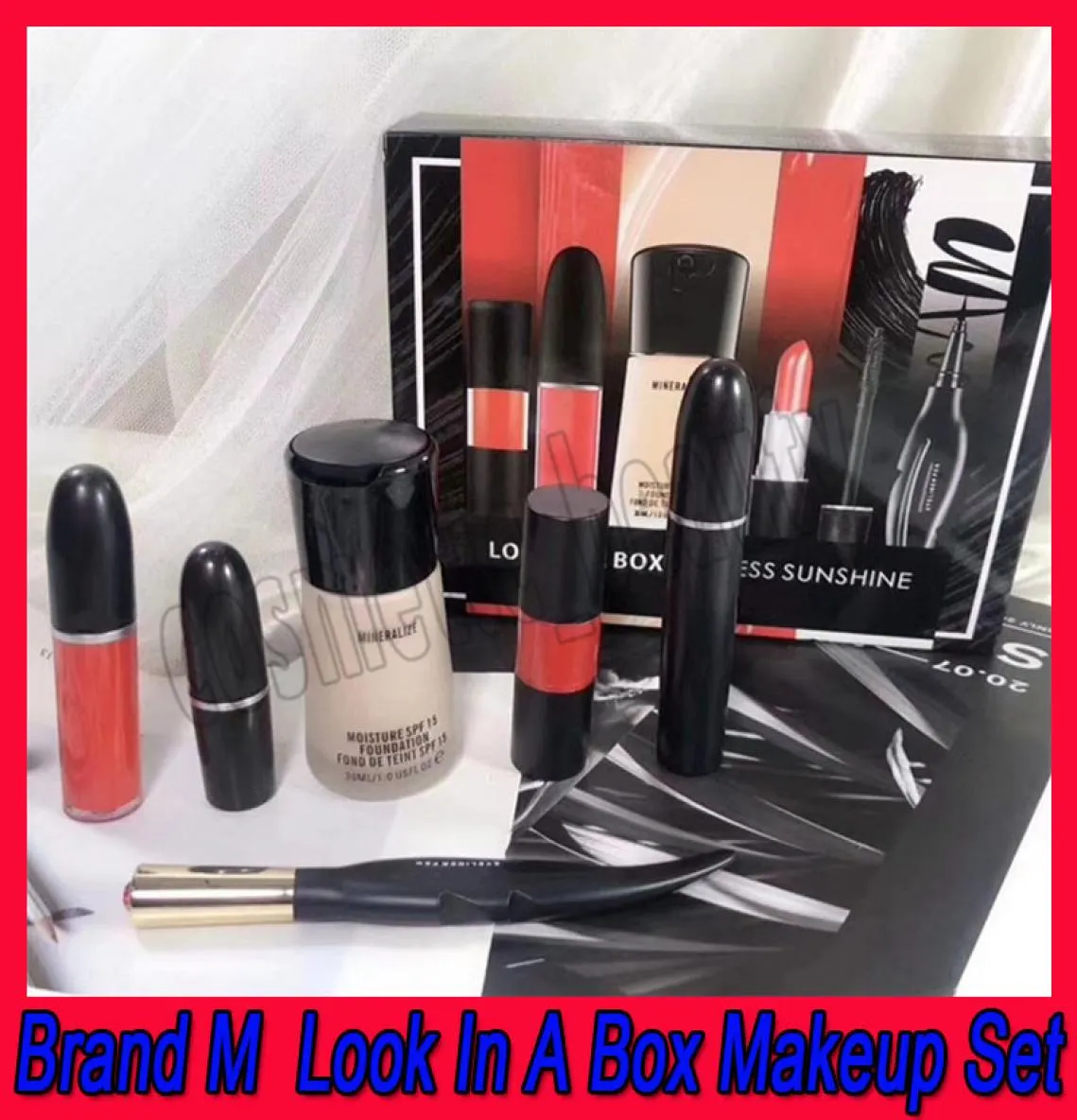 2019 New Look in a Box Endless Sunshine M Makeup Set Matte Lipstick Lipgloss Feather Eyeliner Mascara Foundation Makeup 6 I 1Set8098647