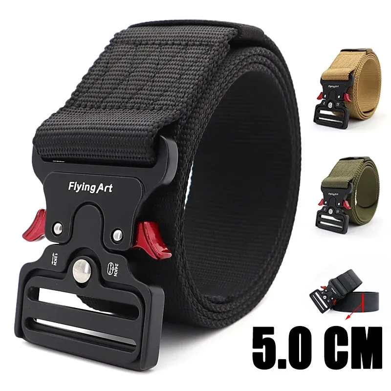 Ceinture de 5,0 cm de large pour hommes, grande taille 125 135 145 155 165 cm, ceinture militaire tactique militaire en nylon, boucle magnétique à dégagement rapide 240202