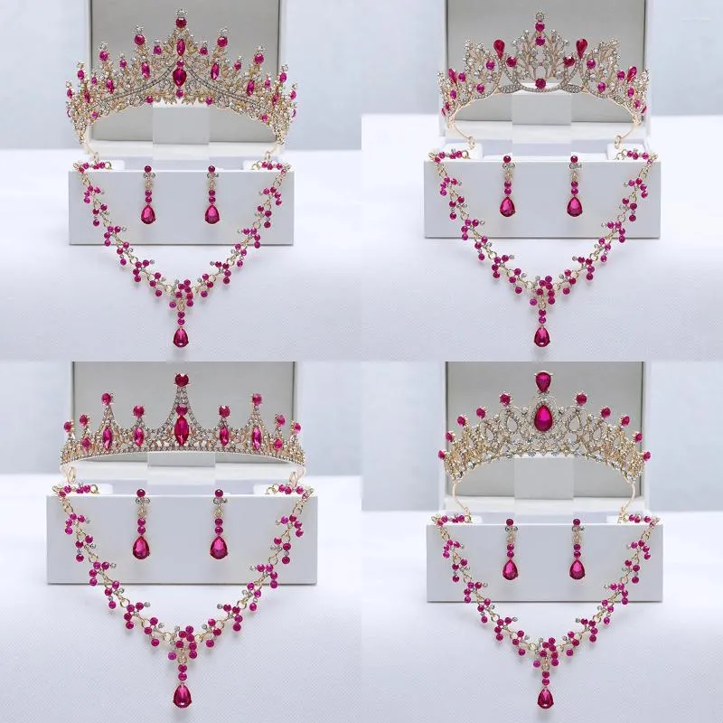 ネックレスイヤリングセットイタカッツォファッションブライダルジュエリー - 女性の結婚式のパーティーの機会に適した赤い王冠/ネックレス（箱を除く