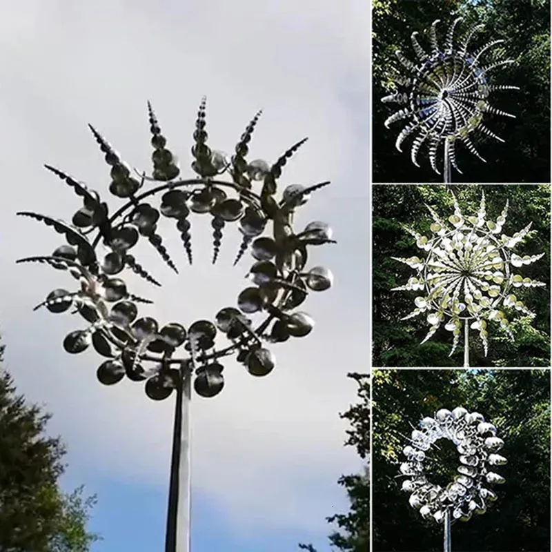 Moulin à vent en métal unique et magique, Sculpture cinétique 3D alimentée par le vent, pelouse en métal, toupies solaires, décoration de cour et de jardin 240119