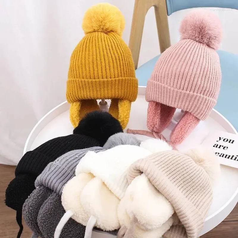 Bérets enfants laine tricoté chapeau 2-7 ans automne hiver bébé filles chapeaux chauds garçons doublure en velours