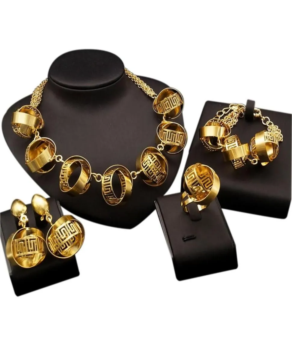 Yulaili African Nigeria Wedding Traditional Big Necklace Gold Plated Pendant Earrings Bracelet Ring Ethiopian Jewelry Sets for Wom7550113