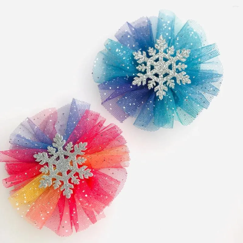 Accessoires pour cheveux, pinces à fleurs en maille étoilée bleue, épingles de fête de danse princesse Snowflke, Barrettes à paillettes, couvre-chef de Festival pour enfants