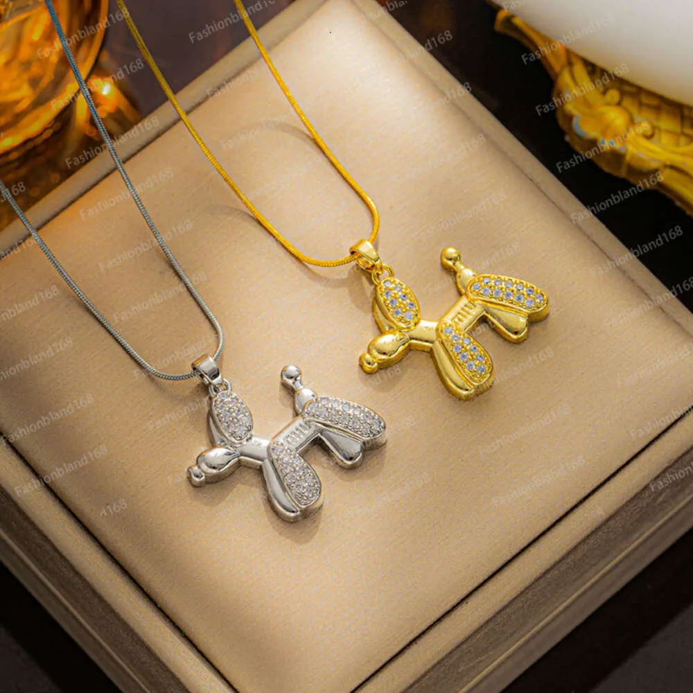 Titanium Steel Cute Balloon Dog Pendant Necklace for Women Versatile Collar Chain Accessories