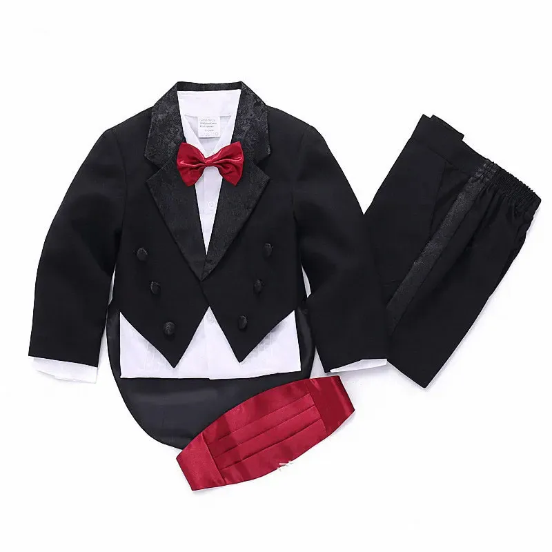 Katoen Formele Kinderkleding voor jongens wit/zwart baby jongens pak sets kinderen blazers jongen pak voor bruiloften prom 5 stks 240131