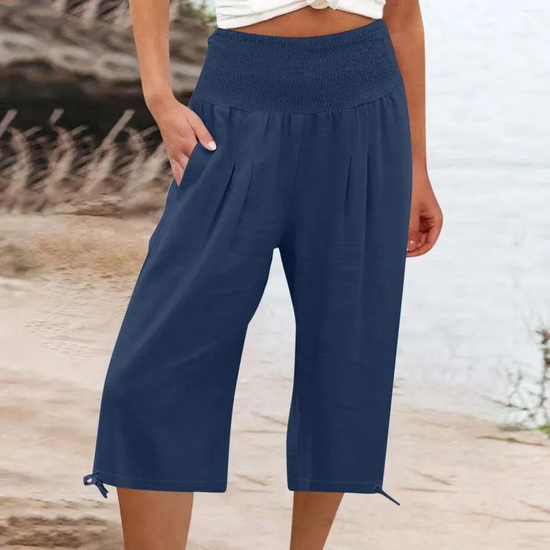 Spodnie damskie dla kobiet swobodny bawełniany stały kolor elastyczny biznes formalny krótkie sproszone spalone majtki z wysokim talii płynne