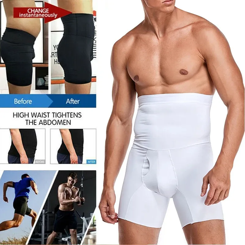 Homens corpo shaper cintura trainer compressão shorts barriga controle cintura alta boxer modelagem shapewear boxer briefs aberto virilha pant 240126