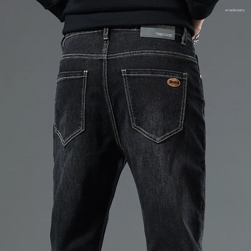 Pantalones Vaqueros De Hombre Clásicos Negros Elásticos De Talle Alto Y Pierna Recta Pantalones De Mezclilla Delgados Pantalones Guapos Casuales De Moda De Alta Calidad