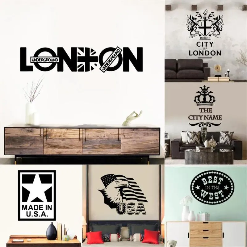 Wall Stickers Creative London USA City Name Personaliserad för Office Mall Decoration Mural Poster