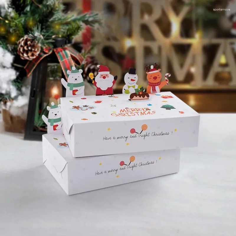 Opakowanie prezentów 5-10pcs Wesołych Świąt Kraft Paper Candy Box Cartoon Cookie Torba 2024 Xmas Navidad Rok