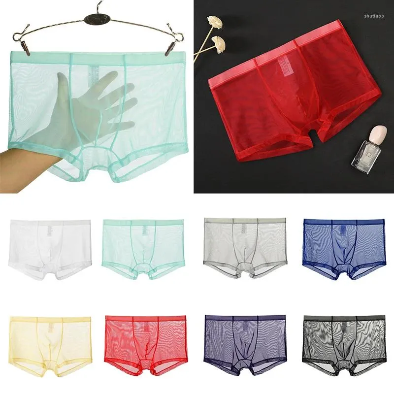 Underpants Men Sexy Transparent Boxers Summer Thin Mesh Underwear Breathable Seamless Panties Male Mid-rise Ice Silk Briefs