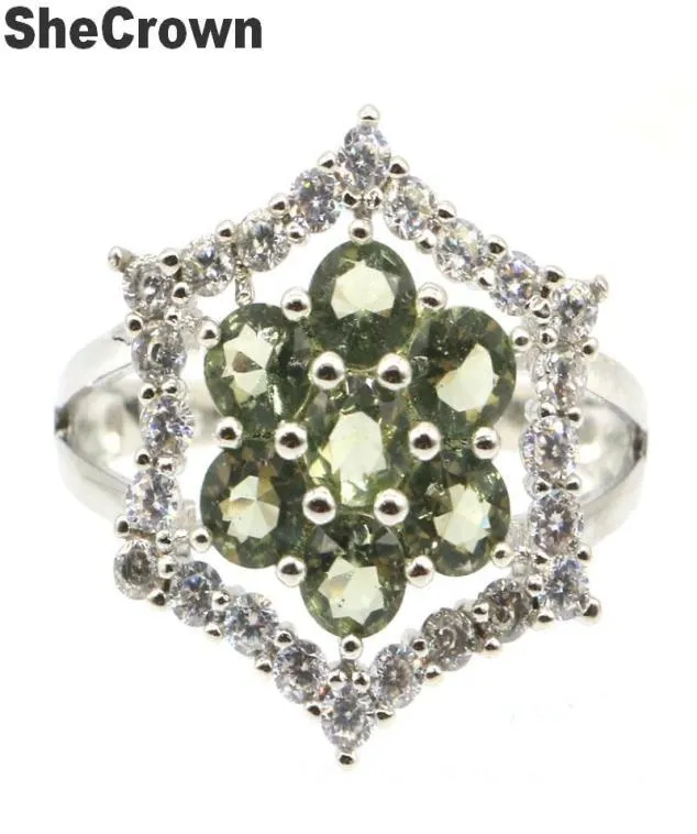 Cluster Rings 20x20mm Romantic Created Green Amethyst White Sapphire CZ Gift For Sister Silver8320742