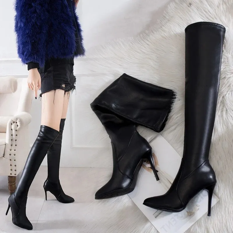 Boots Women High Heel Over Knee Boots Winter Style Pointed Head Personality Fine Heel Side Zipper Womens Boots Large Size 240125