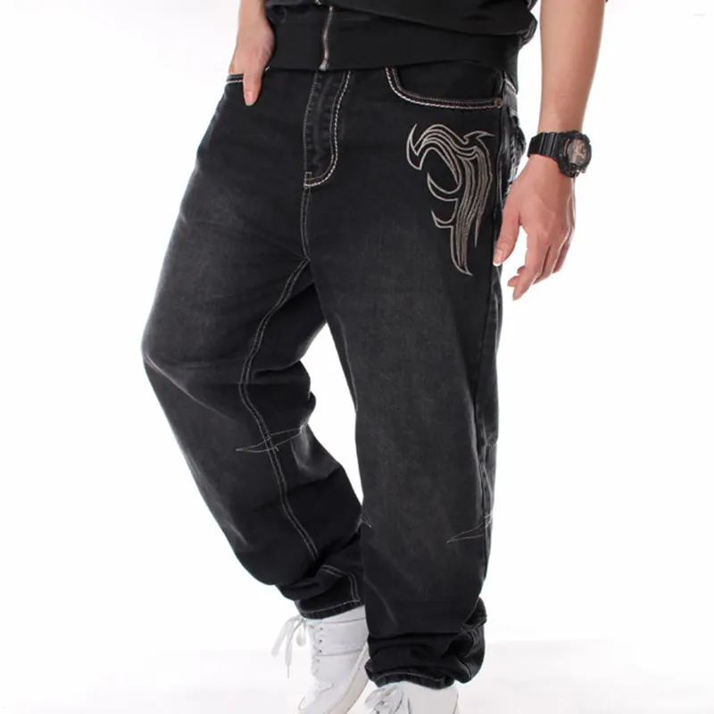 Jeans masculinos baggy perna larga reta hiphop skate calças jeans soltas para homens dança de rua hip hop rap masculino calças pretas