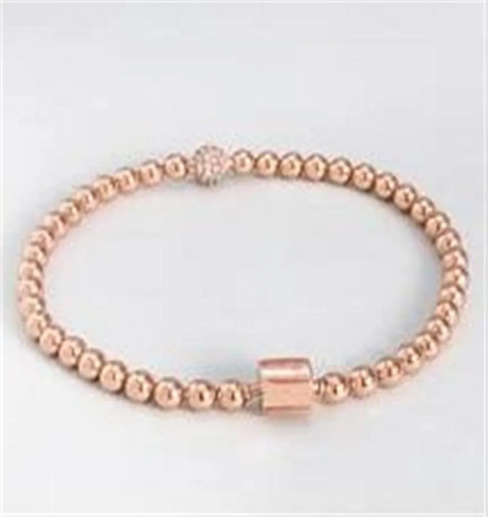 2019 New 100 925 Sterling Silver Rose Gold Beads Paveチェーンブレスレット