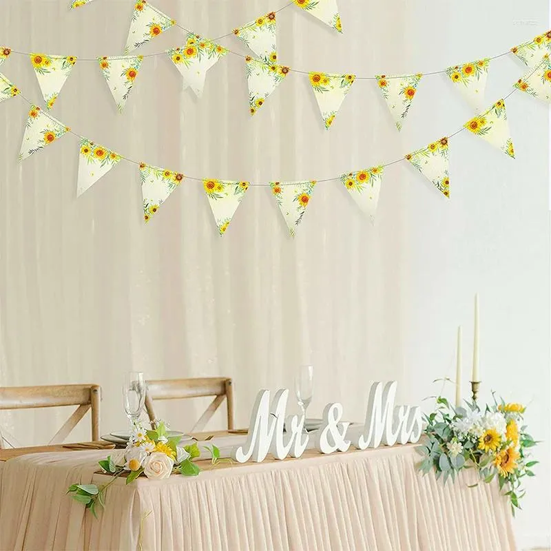 Party Decoration Paper Sunflower Triangle Flag Banner Fall Autumn Sun Flower Wedding Reception Bridal Shower Streamer Backdrop Decorations