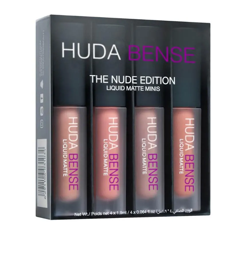 Kit de rouge à lèvres liquide brillant à lèvres Huda Bense The Red Nude Brown Pink Edition Mini Liquid Matte 4pcs6274951