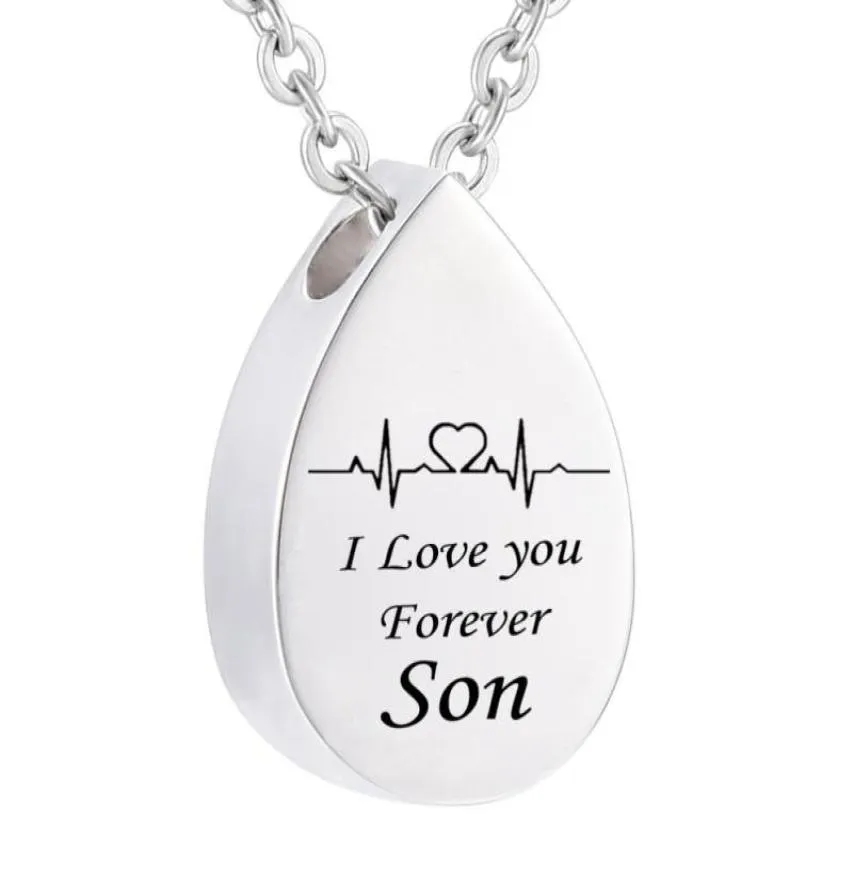 Fashion Cremation Water droplets Pendant Electrocardiogram engraved Custom family name i love you Forever Memorial Urn Necklace As9432033