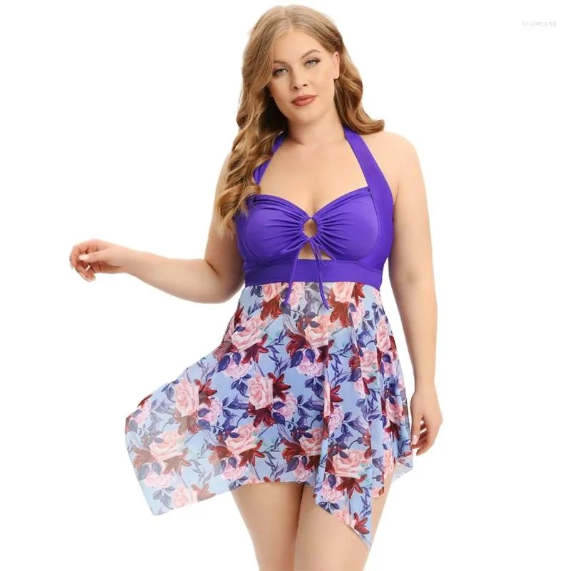 Damenbadebekleidung Frauen Einteiliger Badeanzug Druck Halter Push Up Frühling Strand Baderock Kleid Weiblich Große Größe Tragen