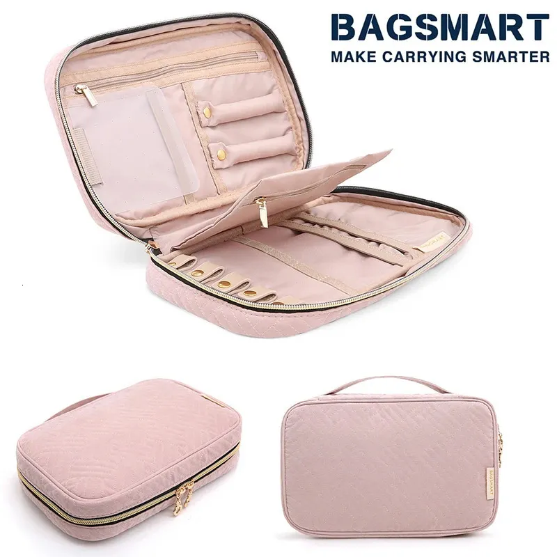 BAGSMART Jewelry Organizer Case for Women Waterproof Travel Jewelry Storage Bag for Necklace Earrings Rings Bracelet Holder 240125